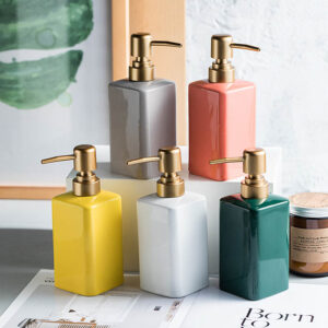 Charming Cuboid Art Polished Ceramic Soap Dispenser Lotion Perfume Liquid Gel Pump Bottle For Kitchen Sink
